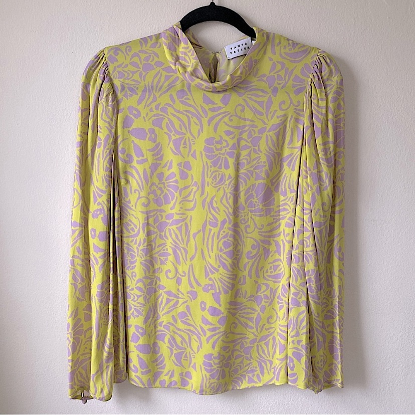 Tanya Taylor Floral Palm Beach Print Tie Neck Long Sleeve Blouse Top 8